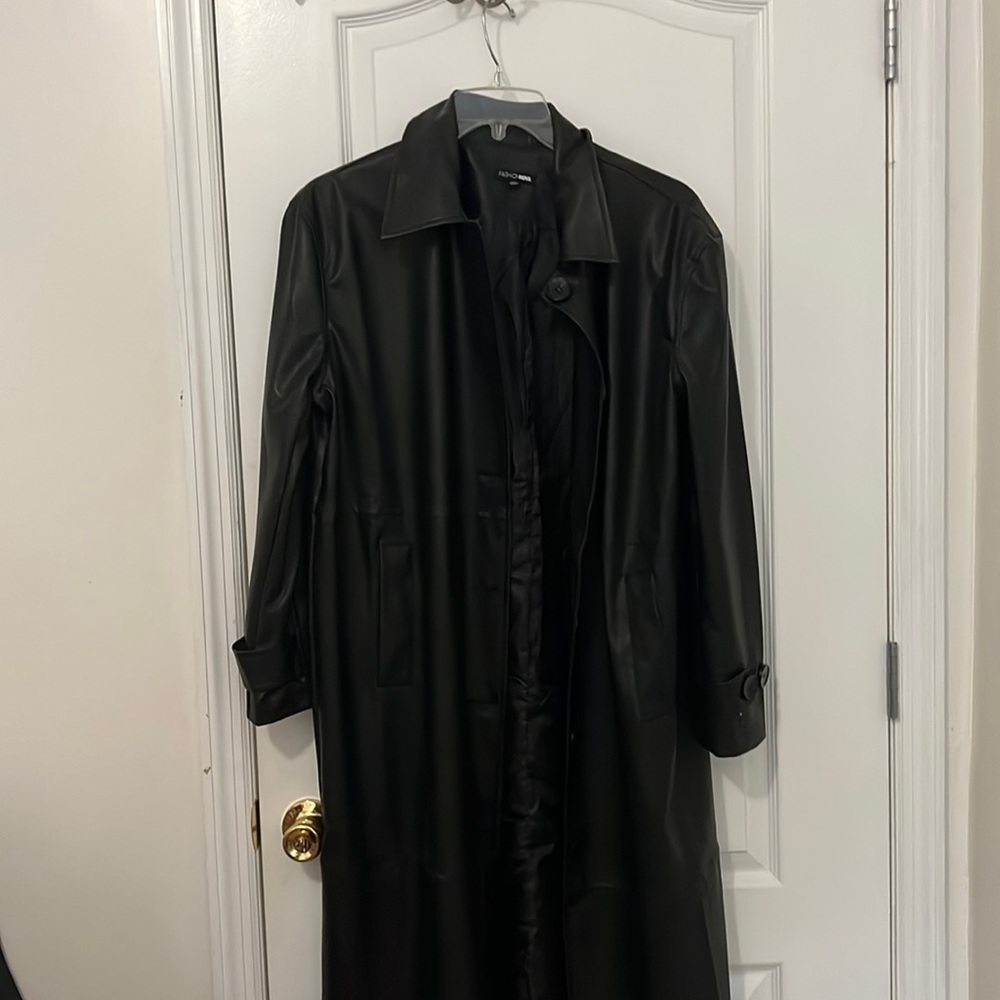 faux leather trench